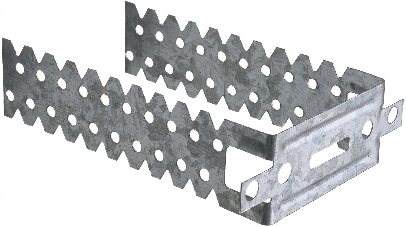 Перфорований металевий профіль Перфорований оцинкований металевий профіль із зубчастими краями на білому тлі