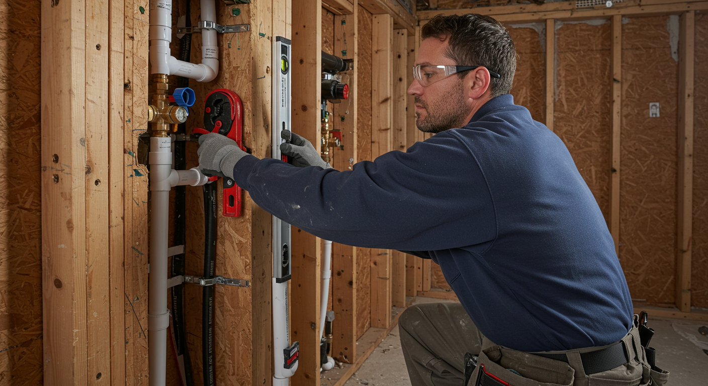 A REAL plumber installing pipes in a residential building 1