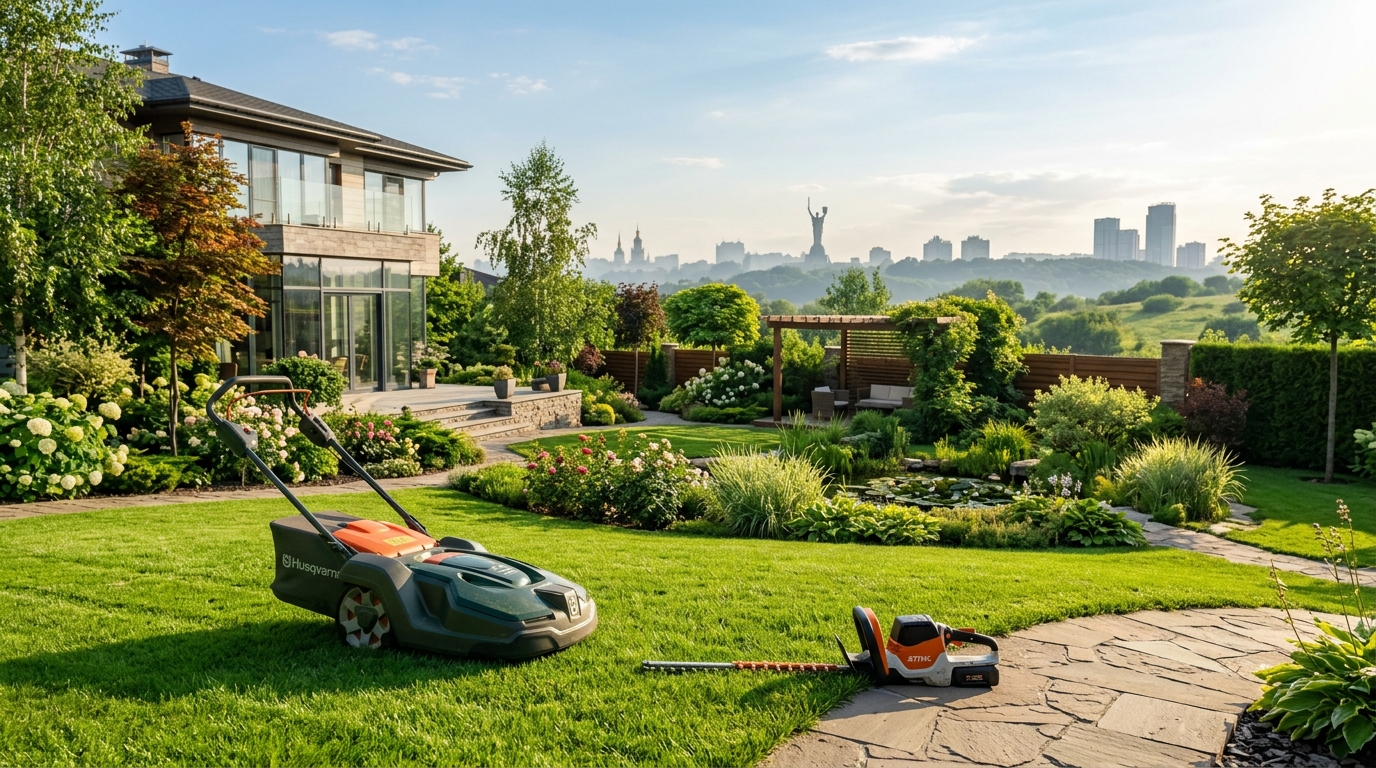 Lawnmower_and_hedge_trimmer_garden_202607290911 Lawnmower and hedge trimmer garden 202607290911
