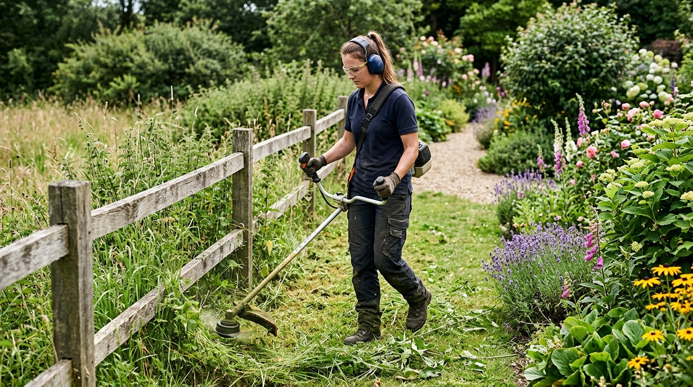 Woman_working_with_string_trimmer_202607290911 Woman working with string trimmer 202607290911