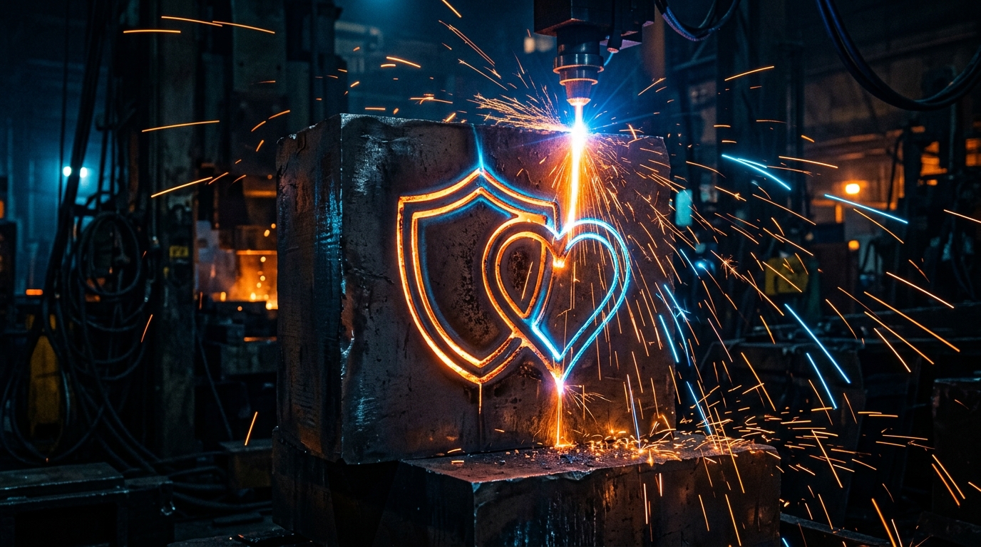 Laser_cutting_steel_shield_heart Laser cutting steel shield heart