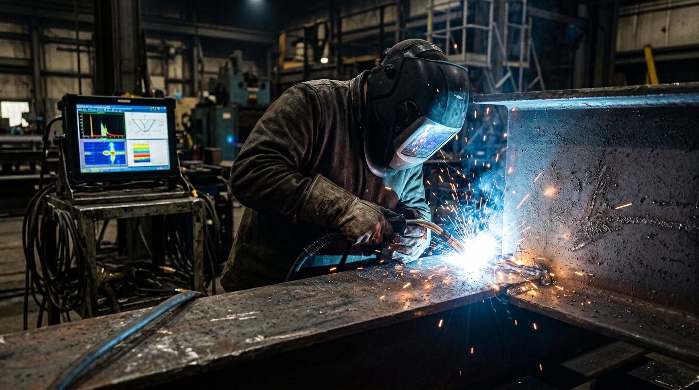 Worker_welding_steel_beam_202608110846 Worker welding steel beam 202608110846