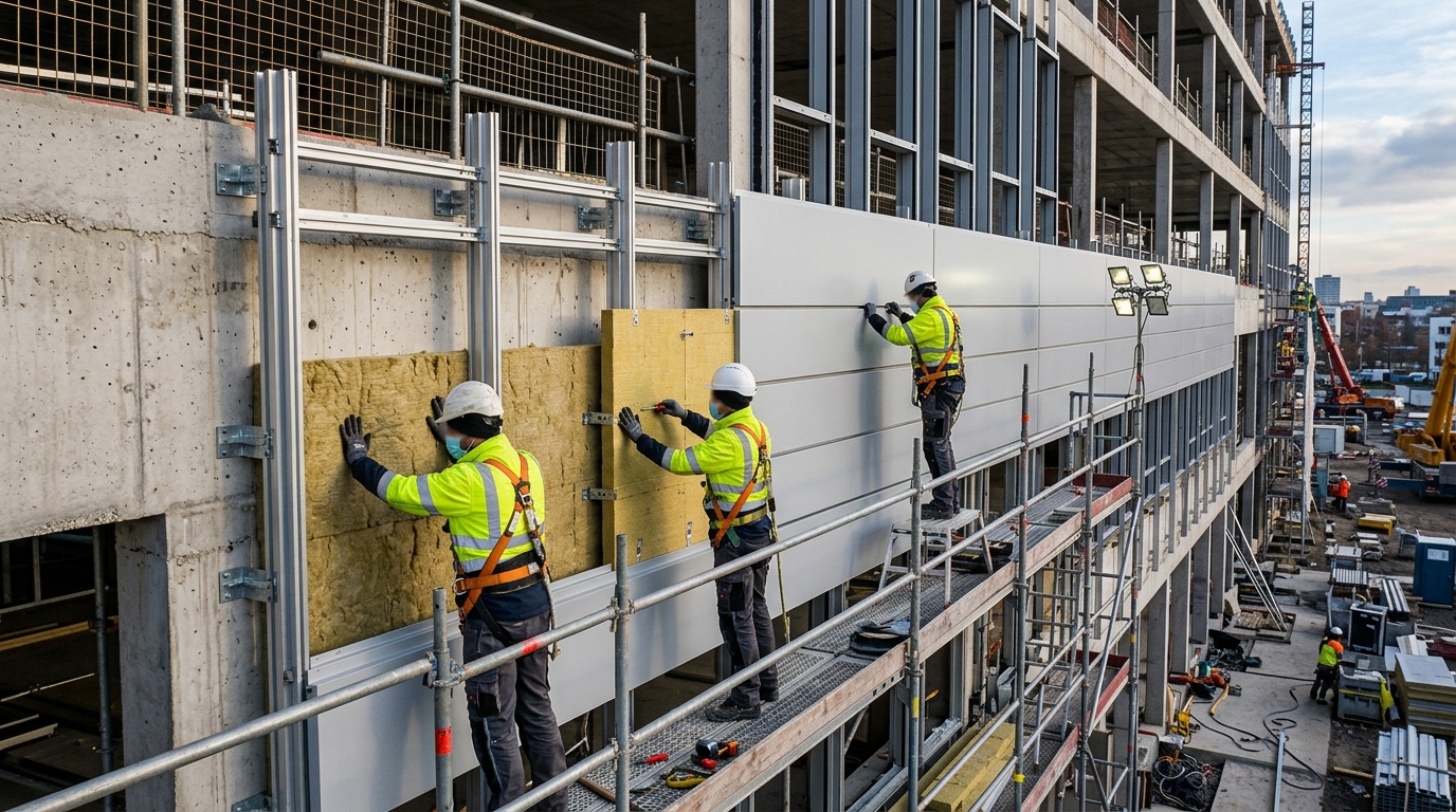 Workers_insulating_commercial Workers insulating commercial